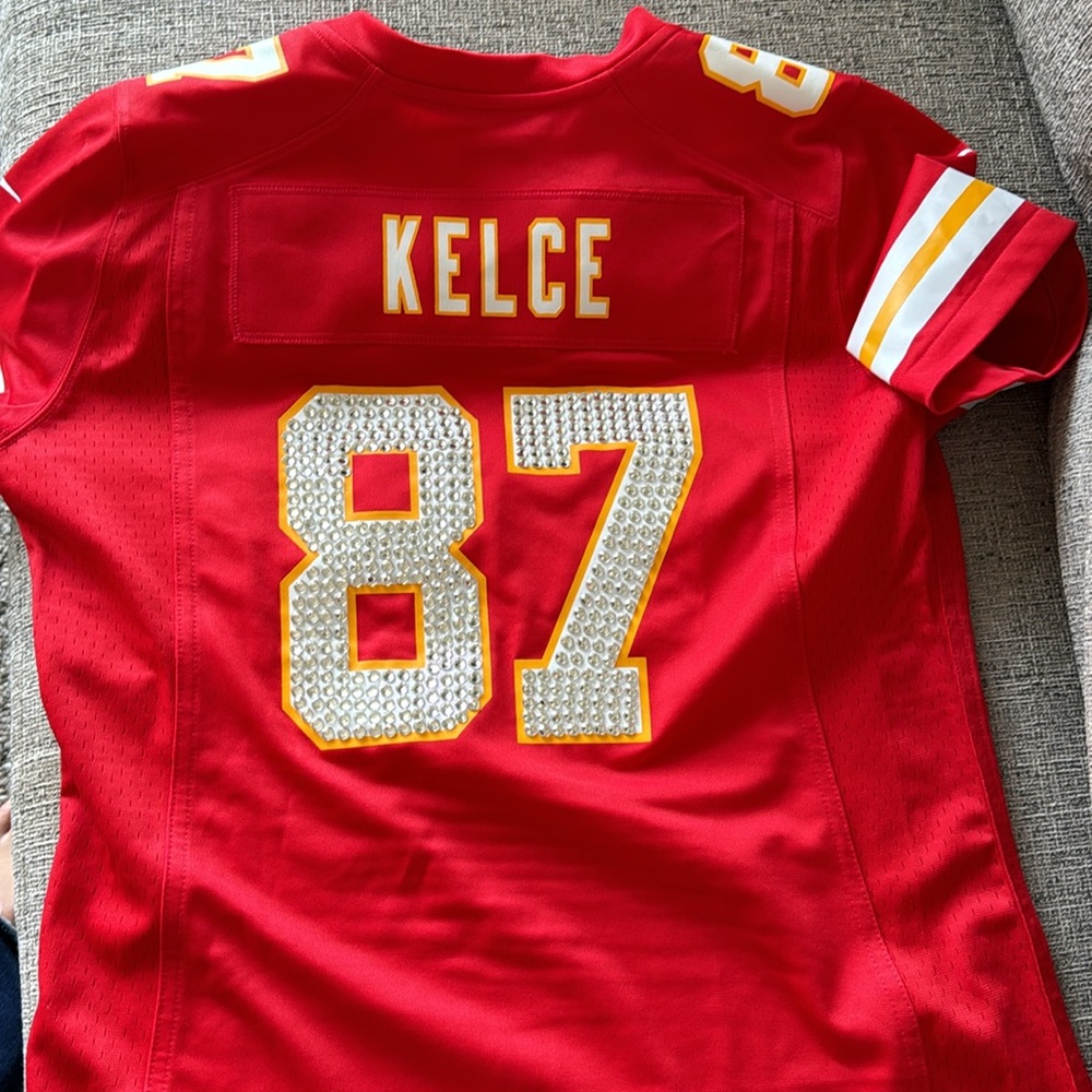 Custom Bedazzled Kelce #87 Super Bowl Jersey